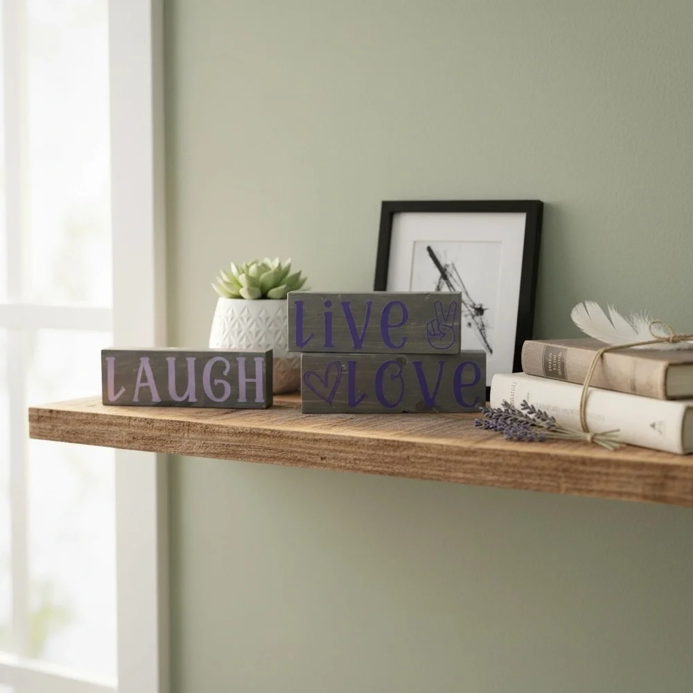 Live Laugh Love Table Top Decor Set - Purple and Gray